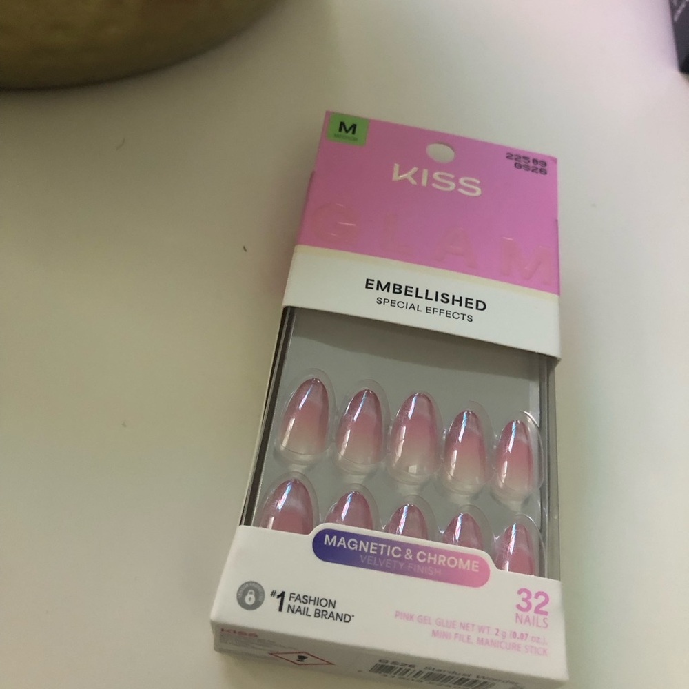 KISS Glam Pink and Chrome Embellished Nails